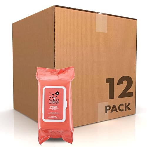 Wags & Wiggles Purify Hypoallergenic Wipes for Dogs, Zesty Grapefruit Scent - Scented Dog Wipes Gently Clean & Condition Your Dog's Coat Without A Bath, 100 Count - 12 Pack