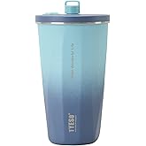 TYESO 20oz Tumbler with Retractable Straw, Stainless Steel Tumbler with straw inside Stainless steel wide-mouth vacuum insulation bottler home office outdoor multi-color (GRADIENT BLUE, 20 oz)