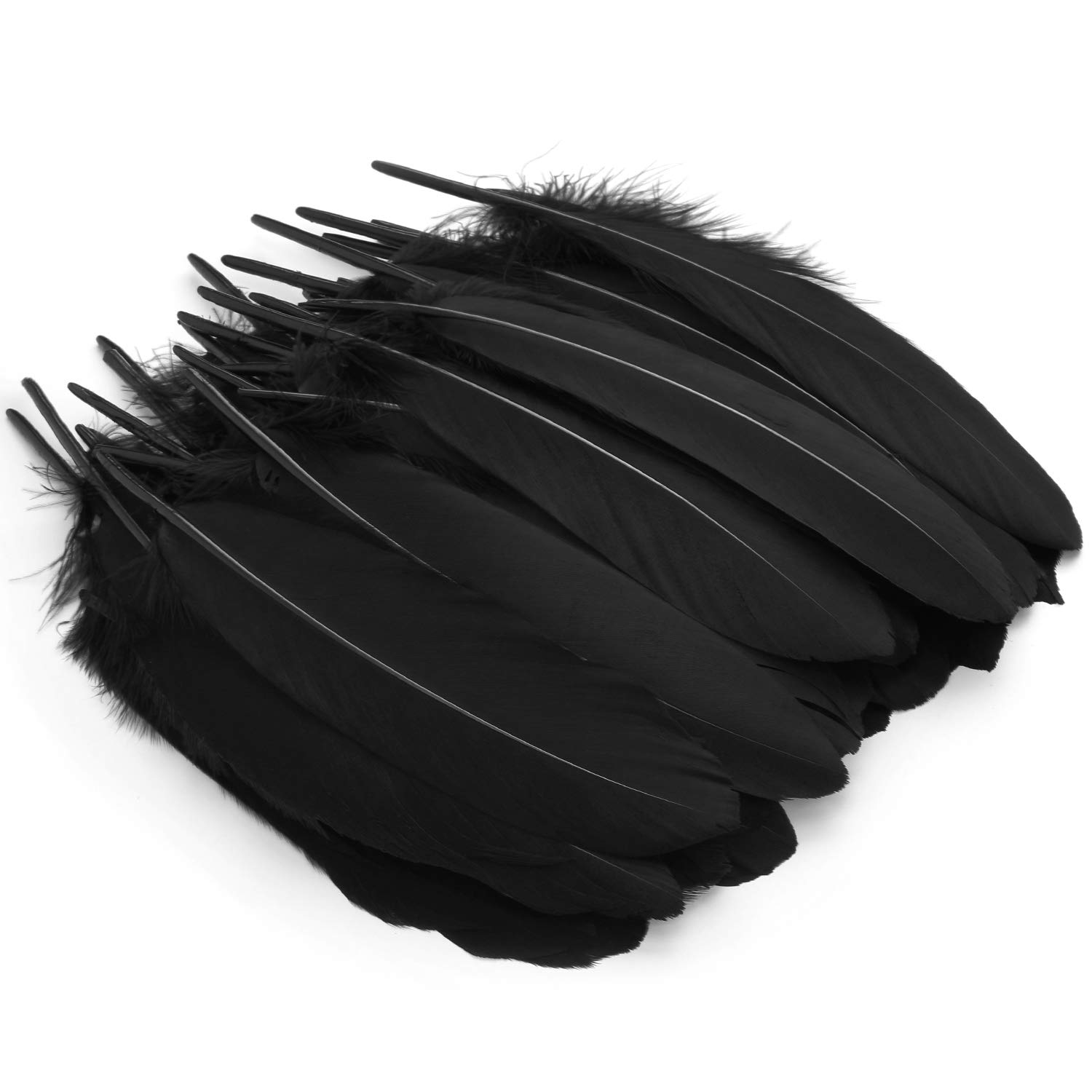 MWOOT 50 pcs Black Crafts Goose Feathers for DIY, Dream Catchers, Party Cake Halloween, Easter Decorations