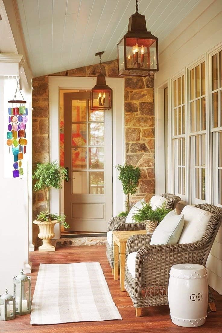 Bellaa 22890 Wind Chimes Outdoor Large Chime Garden Gifts for Mom Memorial Sympathy Windchimes Patio Yard Unique Home Decor Handmade Bamboo Wood Sea Glass Colors Rainbow Capiz 27 inch : Garden & Outdoor