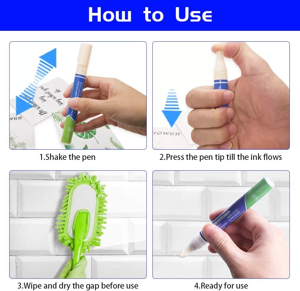 Grout Pen White, 4pcs Waterproof Grouting Pens, Tile Grout Reviver Pen