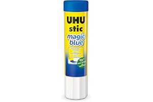UHU Colored Glue Stick, 0.74oz Blue, rubs on Blue & Dries Clear, Washable, Solvent Free, Screw on Cap, Pack of 12, 9U 99602