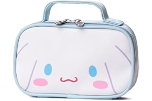 NGCJZF Kawaii Anime Makeup Bag, Cute Cartoon Cosmetics Bag, Mini Travel Toiletry Bag, Waterproof Reusable Faux Leather Makeup Accessories for Women (Blue)