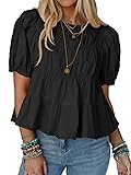 Tankaneo Womens Puff Sleeve Peplum Babydoll Tops