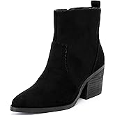 Ruiee Women's Ankle Boots Low Chunky Heeled Booties Casual Comfortable Fall Winter Pointed Closed Toe Short Boots for Women.