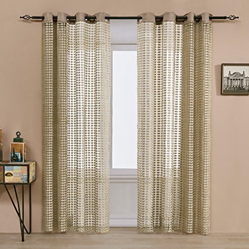 Fassbel Embroidery Hollow Chemical Lace String curtains Polyester Fabric Room Divider Strip Tassel Screen Partition Curtains For Weeding Party Restaurant Bedroom Home Decoration (54"x84", Champagne)