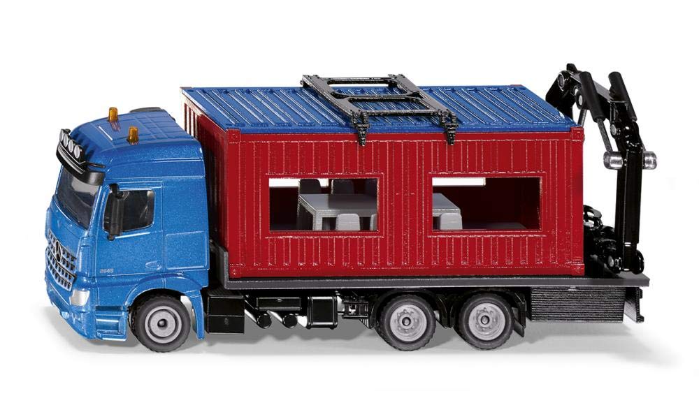 siku 3556, Lorry with Construction Container, 1:50, Metal,Plastic, Blue,Red, Incl. crane for removing the container
