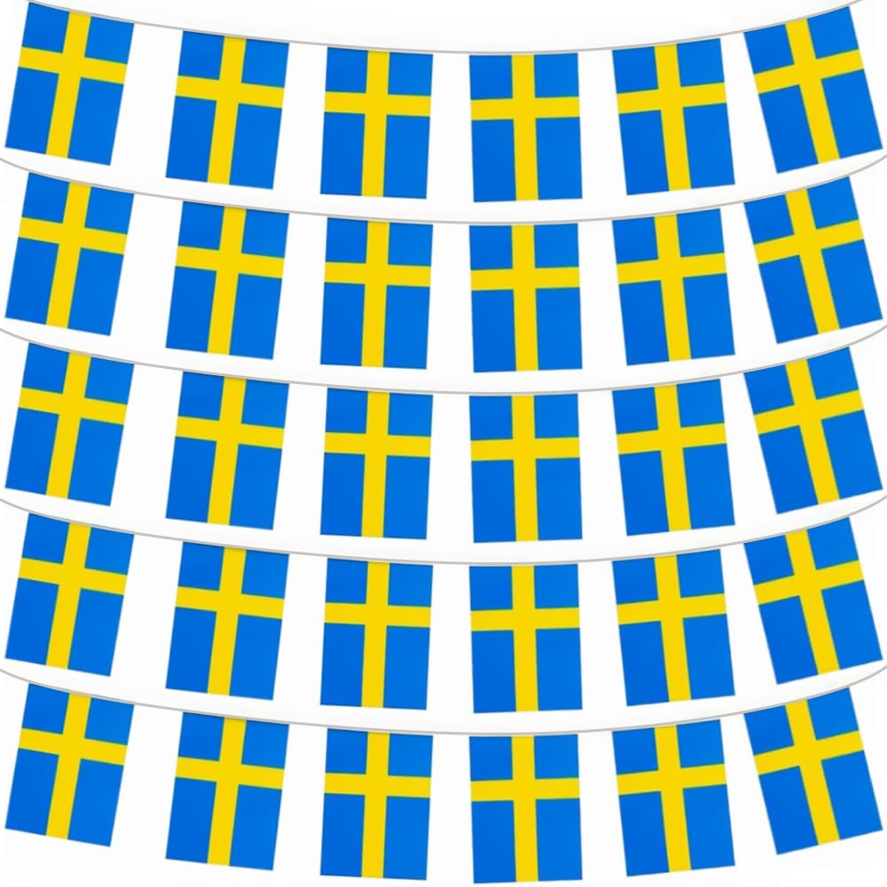 Sweden Bunting 30pcs Swedish Triangle Decoration Fabric for Football Patriotic Festivals and Celebrations Party National Day Sports Bars Street 10m/33ft Indoor Outdoor