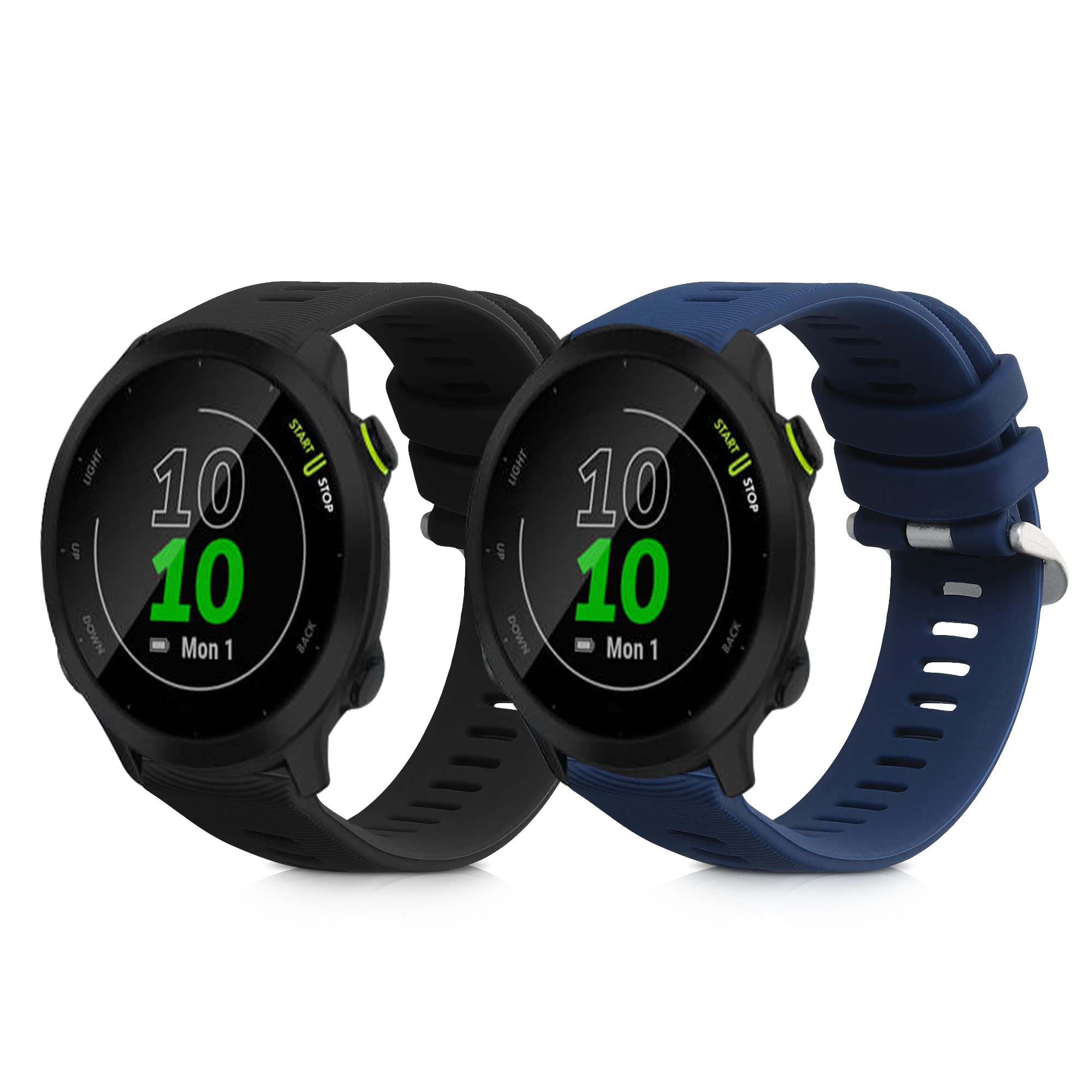 kwmobile Straps Compatible with Garmin Forerunner 245/245 Music Straps - 2x Replacement Silicone Watch Bands - Smartwatch or Fitness Tracker - Black/Dark Blue