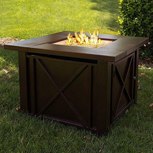 SKEMiDEX--- LPG Fire Pit Table Outdoor gas Fireplace Propane Heater Patio Backyard Deck New his fire pit is made of steel with a durable powder-coated bronze finish.Its criss cross design adds classi.