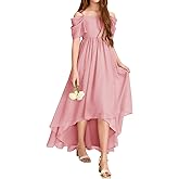 Haloumoning Girls Cold Shoulder Dress A-line Asymmetrical Chiffon Junior Bridesmaid Birthday Party Dress