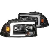 ANZO 97-04 Dodge Dakota/Durango Crystal Headlight Set w/Light Bar Black Housing