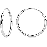 Olivia's Collection 14k White or Yellow Gold Lightweight Endless Hoop Earrings (10-20mm) True 1.0mm width. Piercing to Lobe, Upper-Lobe for a Woman, Man, Teens