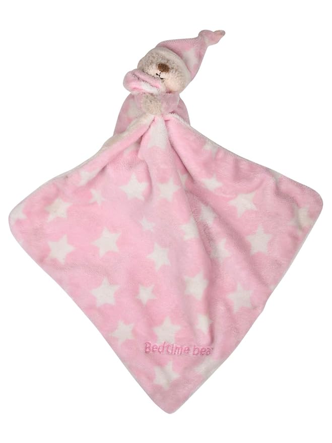 Mothercare Pink Bedtime Bear Blankie Comforter Baby Blanket Cream Stars
