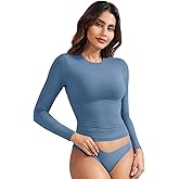 YEOREO Long Sleeve Shirts for Women y2k Tops Double Lined Basic Tee Crew Neck Going Out Sweeney Workout Undershirt