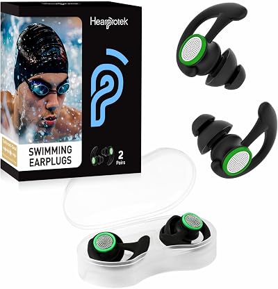 Hearprotek Swimming Ear Plugs Adults 2 Pairs Reusable Silicone Black
