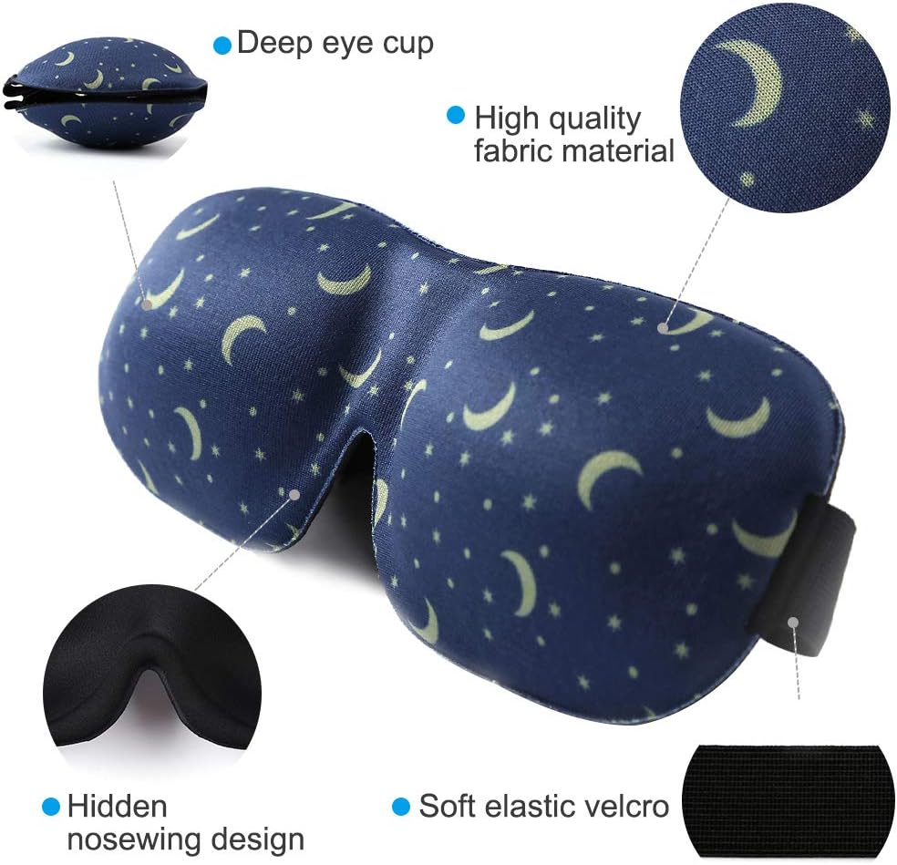 2Pack Lonfrote 3D Deep Molded Sleep Mask, with Adjustable Strap, Lightweight & Comfortable Eye Mask, Super Soft Material (Black & Blue): Health & Personal Care