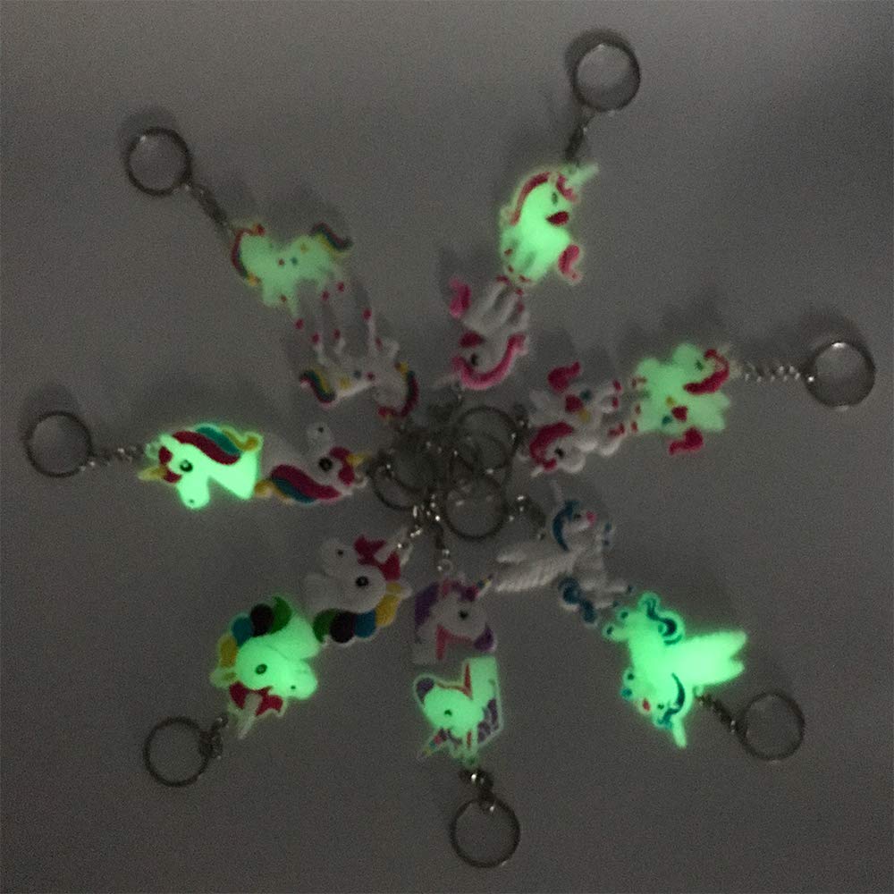Joston Unicorn Party Supplies Rainbow Night Glow Keychains Key Ring Pack of 30