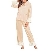 Brosloth Womens Silk Satin Button Up Pajamas for Women Soft Comfy Long Sleeve 2 Piece Loungewear Set Sleepwear