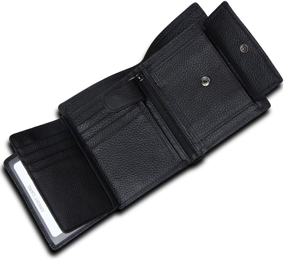 Wallet for Men With Coin Pocket RFID Leather Card Holder Big Trifold 3 ID Windows (Black Lichee Patten)