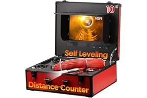 Gatebig Sewer Camera Self Leveling,Sewer Inspection Camera 100FT with Distance Counter,10'' IPS Borescope with DVR,Endoscope with 12 Adjustable LEDs,IP68 Plumbing Snake,16GB Card