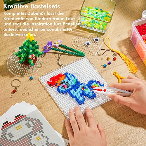 INSCRAFT Ironing Beads Set, 25000 Pieces Large Ironing Beads 5 mm, 26 Colours XL Ironing Beads, Large Ironing Beads with 10 Ironing Paper, 127 Beads Templates and 4 Ironing Beads Plates, Beads from 3 Years
