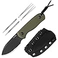 Kizer Drop Bear Fixed Blade Knife, 2.57" Black Stonewash D2 Blade EDC Camping Knife with Olive Green G10 Handle & Hidden Tool, Full Tang Hunting Survival Knives with Adjustable Kydex Sheath, 1094M1