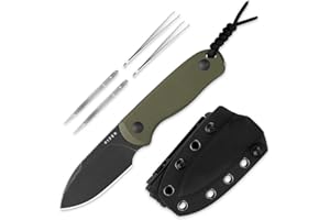 Kizer Drop Bear Fixed Blade Knife, 2.57" Black Stonewash D2 Blade EDC Camping Knife with Olive Green G10 Handle & Hidden Tool, Full Tang Hunting Survival Knives with Adjustable Kydex Sheath, 1094M1