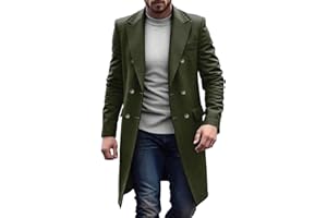 Mens Trench Coat Slim Fit Fashion Notched Collar Double Breasted Pea Coat Fall Winter Warm Soft Overcoat