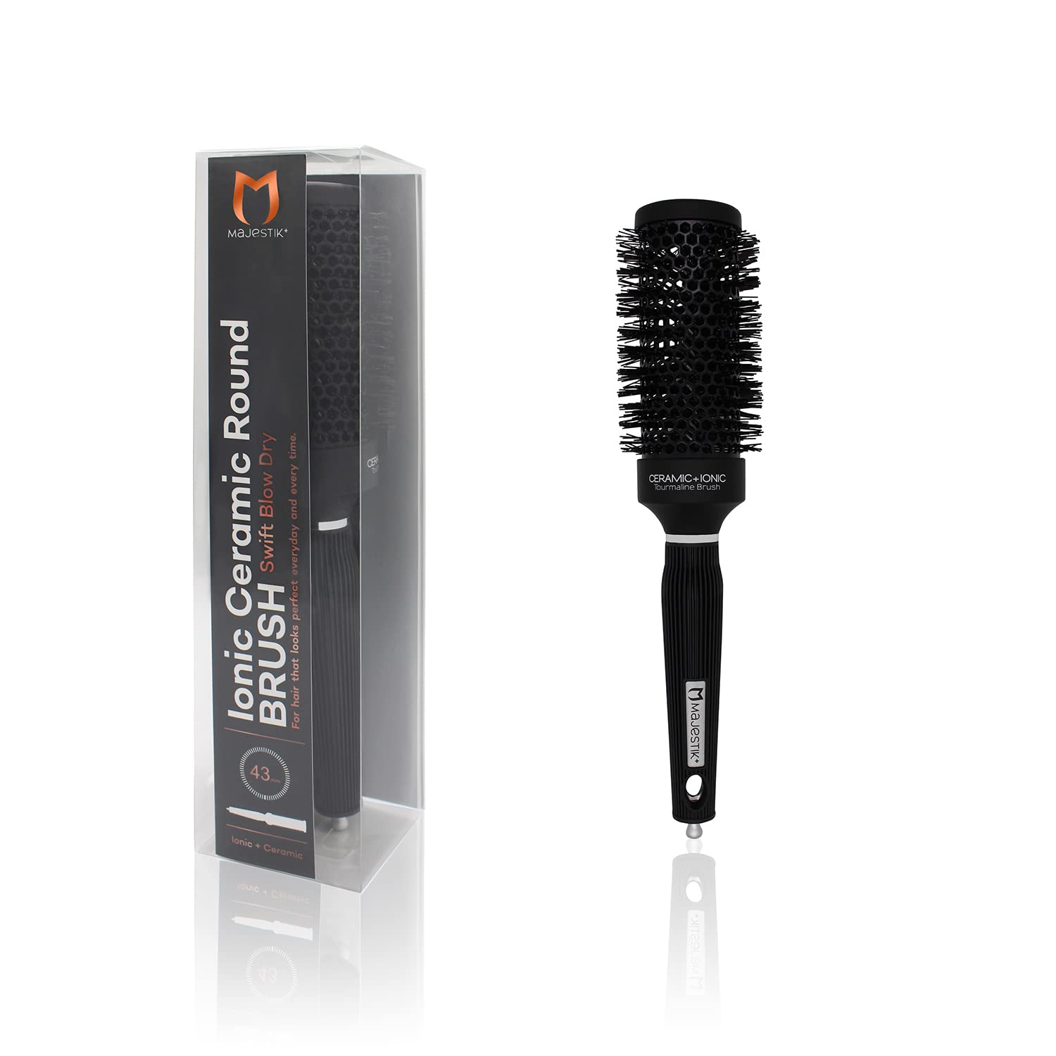 Round Brush- Swift Blow Dry with Nylon Bristle, Professional Round Hair Brush with Nano Technology Ceramic + Ionic for Hair Curling, Styling (43mm)