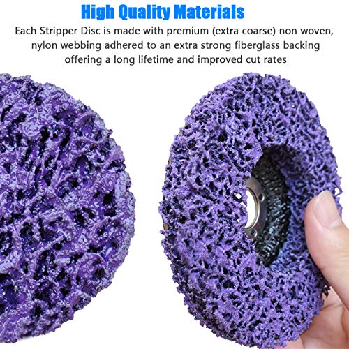 3 Pack 4" 4.5" and 5" Purple Extra Coarse Paint and Rust Stripper Brush, Quick Change Strip & Clean Discs for Metal Wood Fiberglass - Work with Angle Grinders