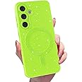 MINSCOSE for Samsung Galaxy S24 FE Magnetic Neon Phone Case[Compatible with Magsafe],Cute Bling Glitter Thin Slim Shockproof Sparkly Cover for Women Girl for Samsung Galaxy S24 FE -Neon Green