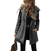 chouyatou Women's Winter Double Breasted Hooded Wool Coat Notch Collar Trench Coat Peacoat