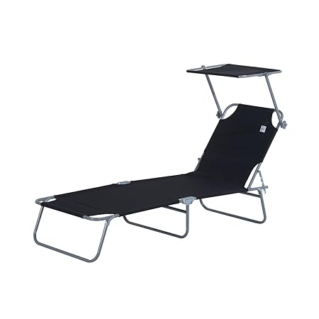 Outsunny® Sonnenliege Gartenliege Wellnessliege Strandliege klappbar mit Sonnenschutz (Schwarz)