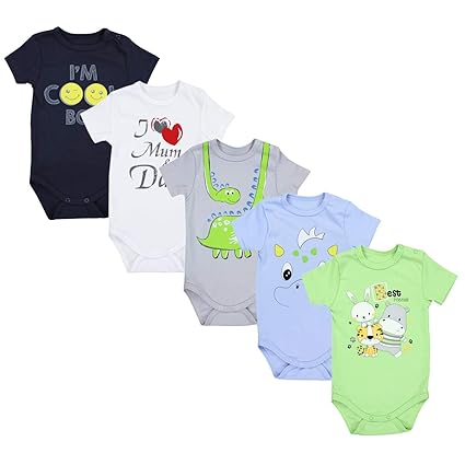 TupTam Unisex Baby Kurzarm Body mit Aufdruck Spruch 5er Pack