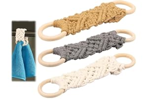 Liyquint 3-Piece Boho Macrame Towel Holder Set, Crochet Hanging Towel Rings with Loop for Kitchen & Bathroom, Decorative Hold