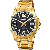 Casio MTP-V004G-1B Men's Dress Gold Tone Stainless Steel Black Dial Analog Date Watch
