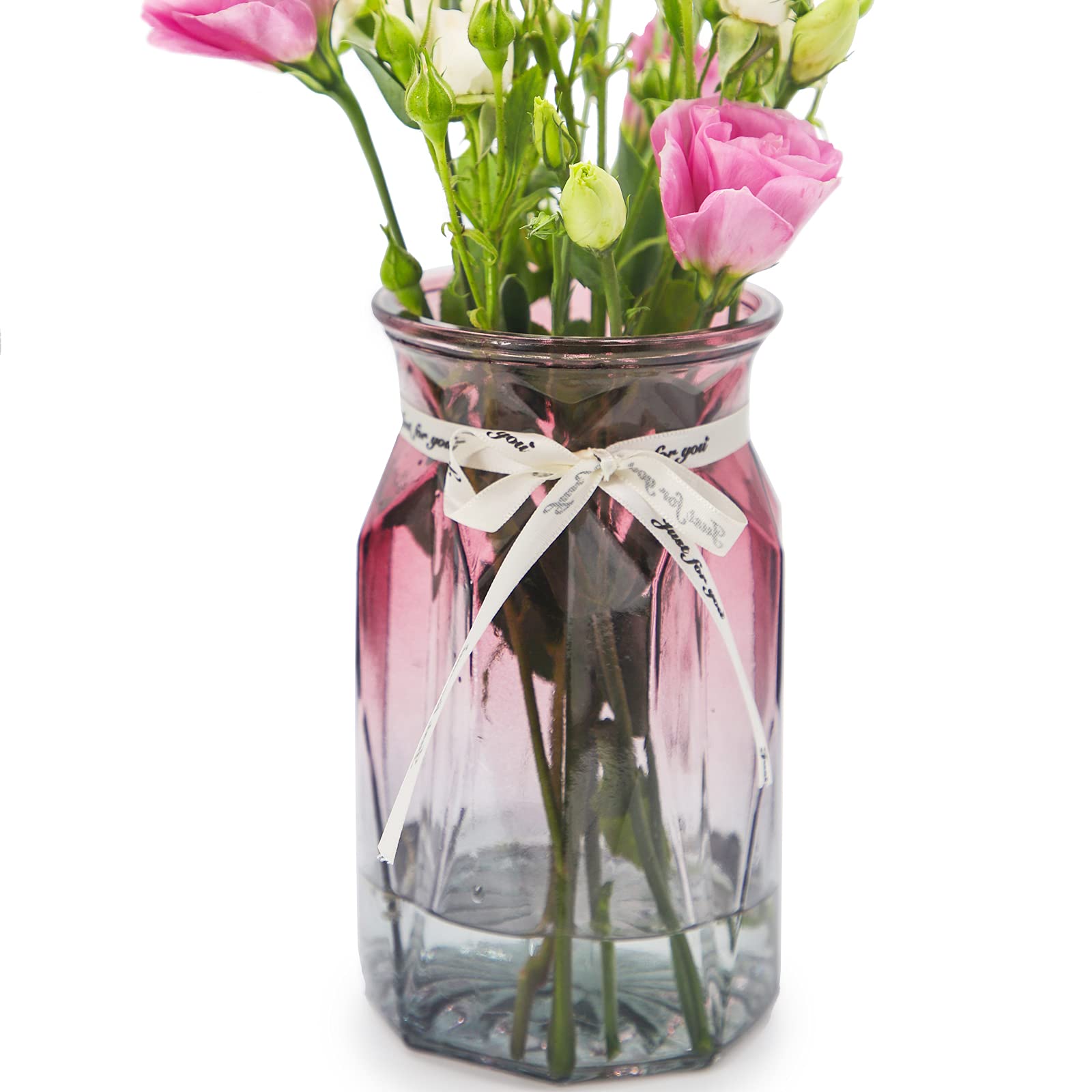 OFFIDIX Glass vase, Modern Geometric Centerpieces Decorative Vase Gradient Multicolor Flower Vase for Office, Home Kitchen, Wedding Decoration (Purple Gray)