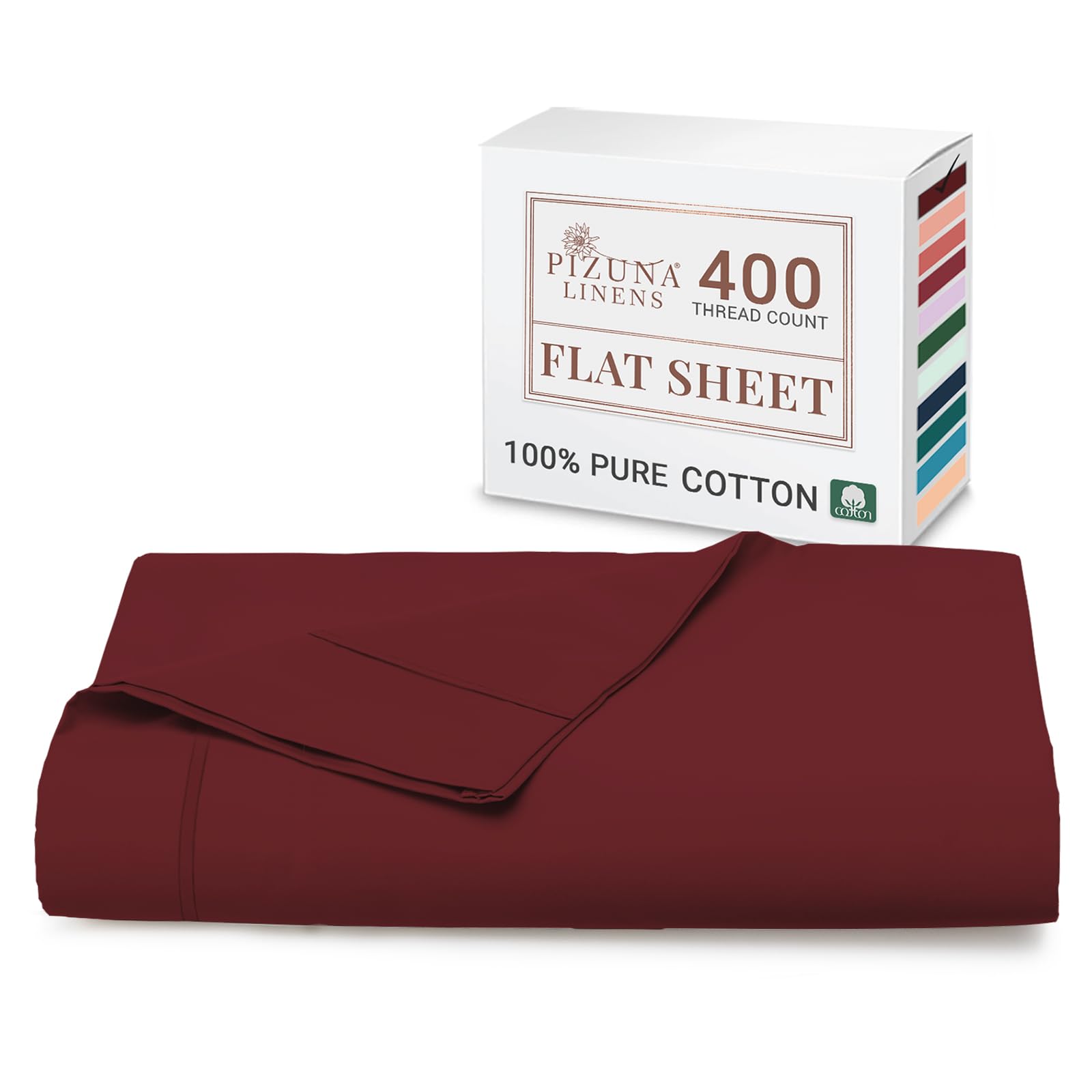 Pizuna 100% Cotton Super King Flat Sheet Rio Red, 400 Thread Count Long Staple Cotton Flat Sheet Super King 300x280 cm, Sateen Weave Top Sheet Super King