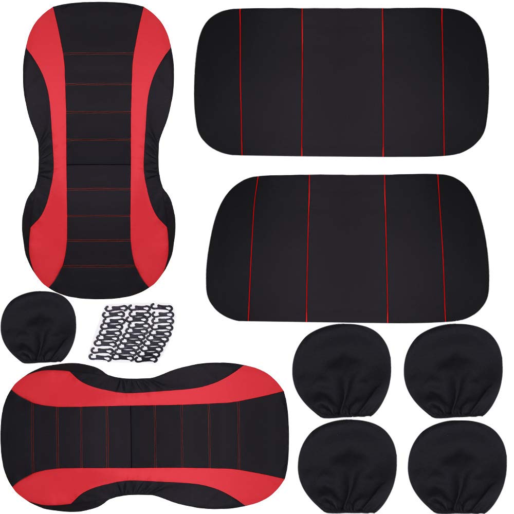 NILE Universal Fit Car Cloth Fabric Seat Cover Automobile Seats Protectors Full Set - Fit Most Car, Truck, SUV or Van Color Red
