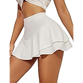 Avidlove Mini Skirt for Women Sexy Solid Ruffle Trim Lingerie Skirt Short High Waist Two Layer Hem Skirt