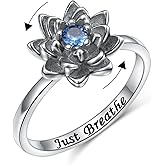 FLYOW Christmas Gift Inspirational Just Breathe Lotus Spinner Ring for Women 925 Sterling Silver Oxidation Flower Band Fidget Rings for Anxiety Stress Relieving ADHD Autism Rings Yoga Gifts