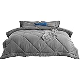 SLEEP ZONE Queen Comforter Duvet Insert, Down Alternative Reversible Comforter, Lightweight, Soft and Breathable Bedding All Season, Diamond Quilting Grey