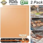 RVZHI Copper Grill Mat Set of 2 - Non-stick BBQ Grill & Baking Mats - FDA Approved, PFOA Free, Reusable and Easy to Clean - Works on Gas, Charcoal, Electric Grills - 15.75 x 13 inches