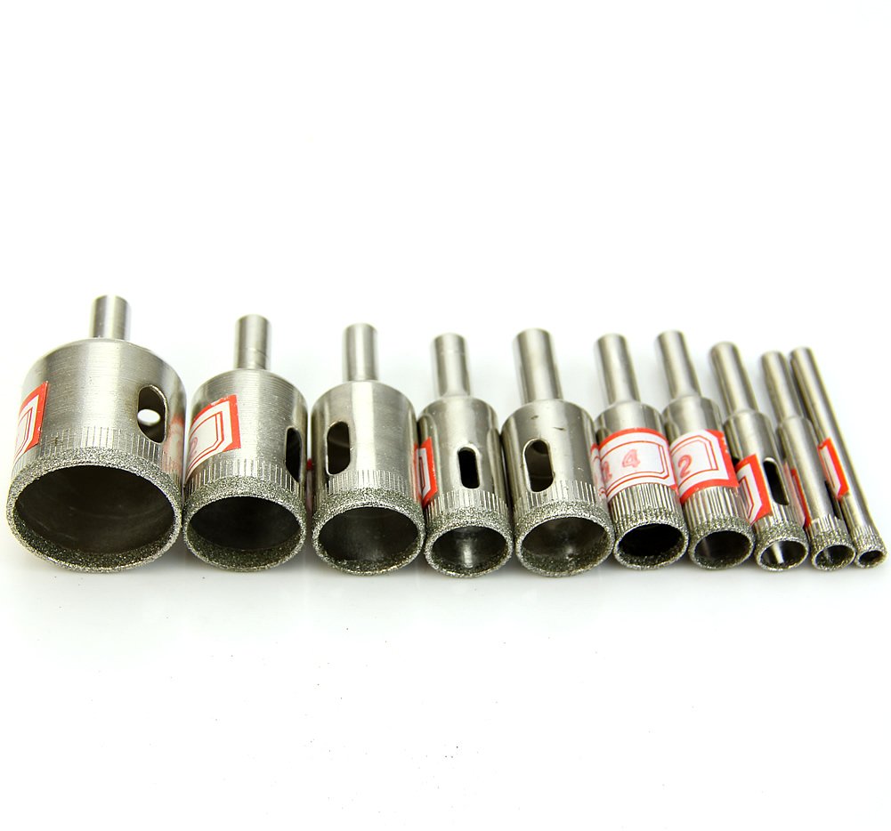 Wrisky 10Pcs 6mm-30mm Diamond Coated Core Drill Bit Tile Marble Glass Ceramic Hole Saw
