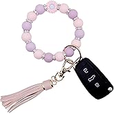 BIHRTC Key Ring Bracelet Car Keychain Holder Wristlet Silicone Women Beaded Bangle Chains