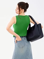 REORIA U-Neck Adjustable Tie-Front Crop Tank Top
