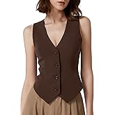 QINSEN Womens Vest Top V Neck Sleeveless Button Down Lined Going Out Crop Tops Coffee Bean XL