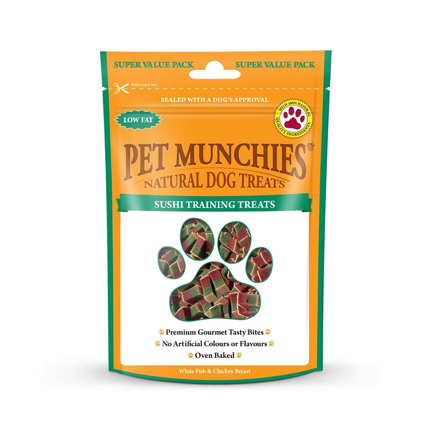 Pet Munchies Sushi Dog Training Treats, Oven Baked Tasty Bites with Natural Real Meat, Low in Fat 150g (Pack of 8)