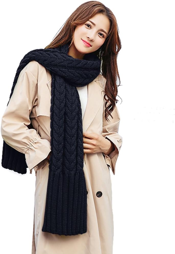 Women Couple Scarf Ladies Men Winter Knitting Long Scarves Girls Boys Soft Large Loom Twist Stripes Organizer Casual Neck Collar Wraps Warmer Adults Stylish Windproof Outdoors Neckerchief Xmas Gift